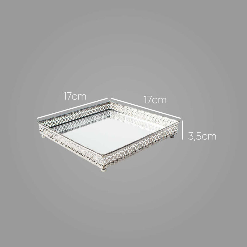 Bandeja Decorativa Quadrada 17m Metal Espelho Kv0078 St2161