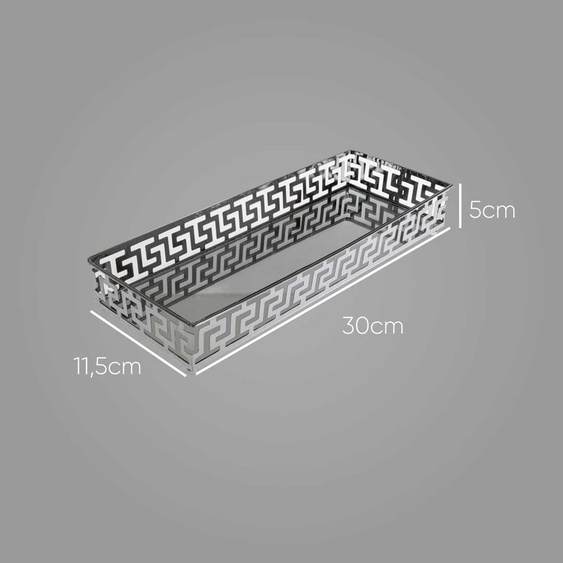 Bandeja Espelhada Prata Retangular 11,5x30cm Decorativa KV0103  St1638