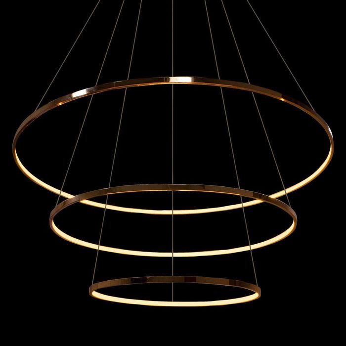 Lustre Pendente Birdie Rose Gold Anéis de LED 39W 3 Arcos 80cm KW002E Bella Iluminação ST351