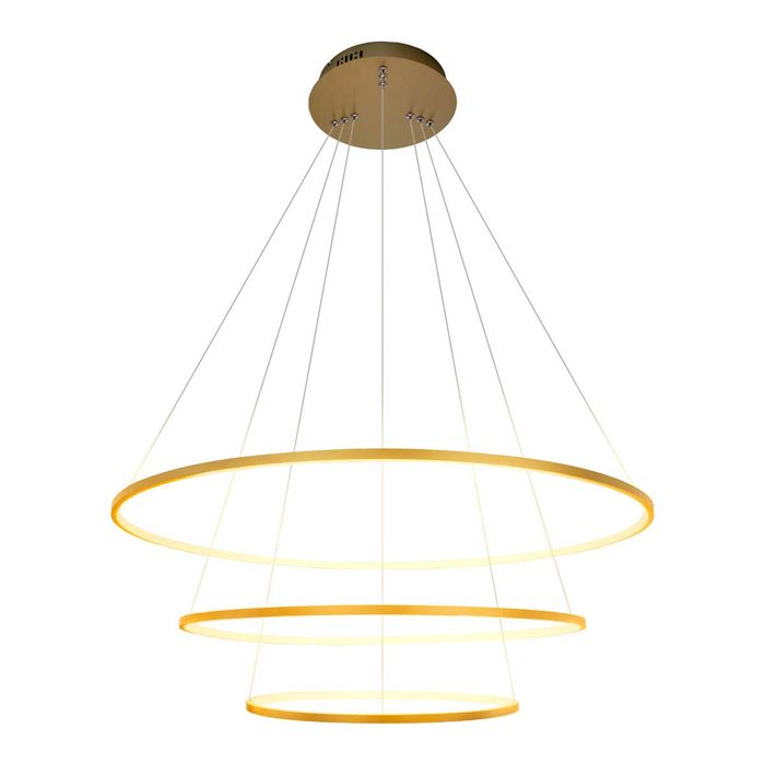 Lustre Pendente Birdie Dourado Anéis de LED 39W 3 Arcos 80cm KW002G Bella Iluminação ST351