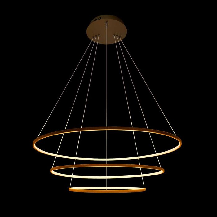 Lustre Pendente Birdie Dourado Anéis de LED 39W 3 Arcos 80cm KW002G Bella Iluminação ST351