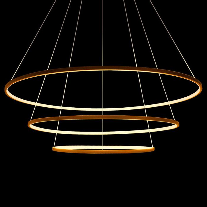Lustre Pendente Birdie Dourado Anéis de LED 39W 3 Arcos 80cm KW002G Bella Iluminação ST351