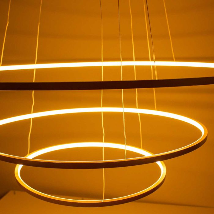 Lustre Pendente Birdie Dourado Anéis de LED 39W 3 Arcos 80cm KW002G Bella Iluminação ST351