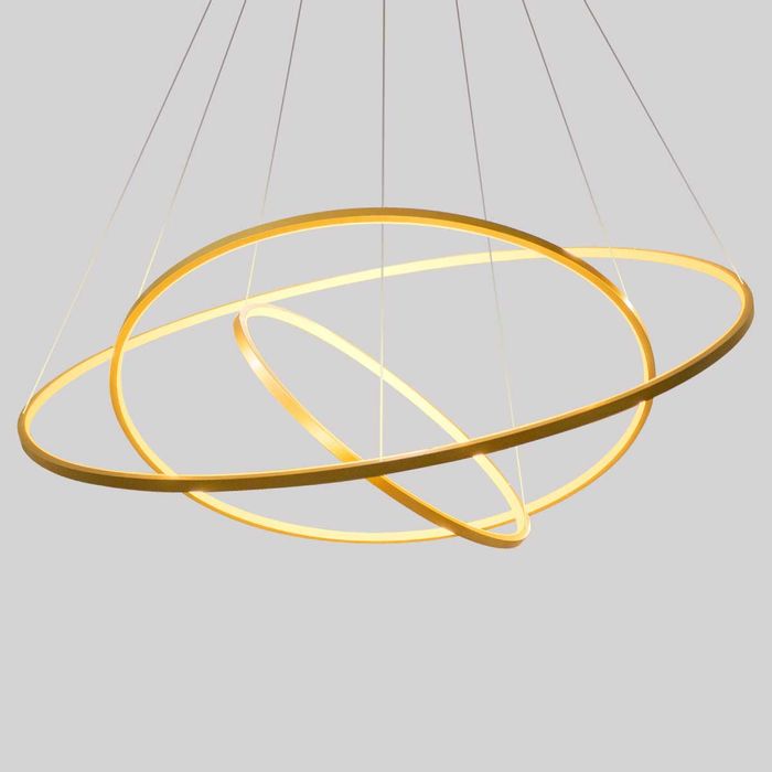 Lustre Pendente Birdie Dourado Anéis de LED 39W 3 Arcos 80cm KW002G Bella Iluminação ST351
