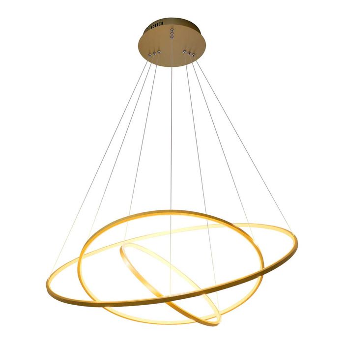 Lustre Pendente Birdie Dourado Anéis de LED 39W 3 Arcos 80cm KW002G Bella Iluminação ST351