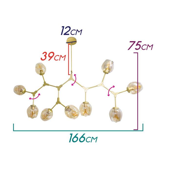 Pendente Orbe Dourado e Champagne 9xE27 KY001LG Bella Iluminação ST1484