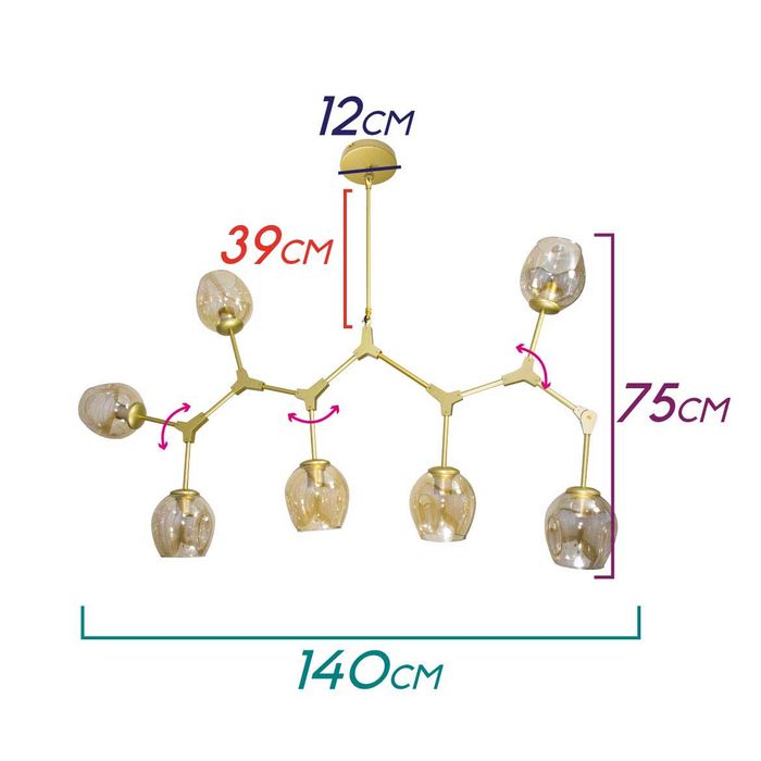 Pendente Orbe Dourado e Champagne 7xE27 KY001MG Bella Iluminação ST1483