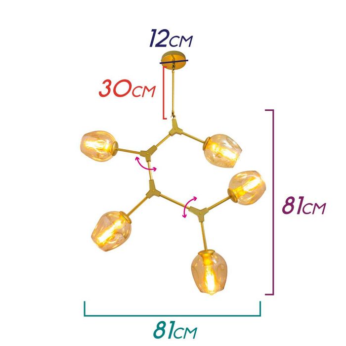 Pendente Orbe Dourado e Champagne 5xE27 KY001SG Bela Iluminação St1482