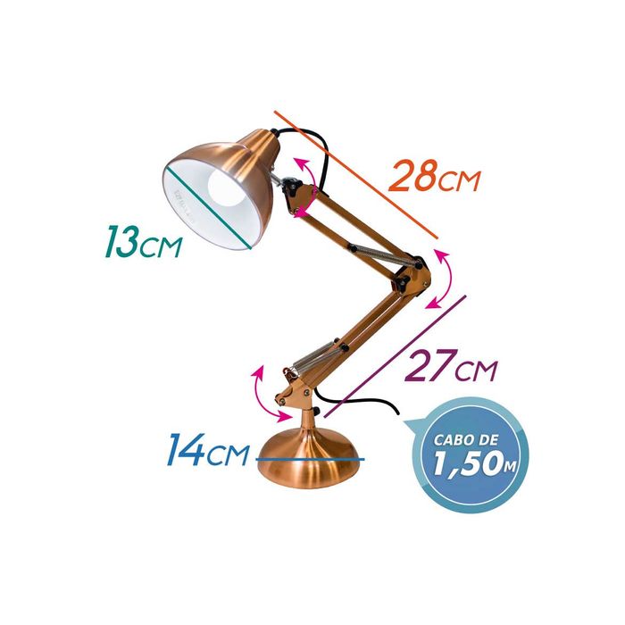 Luminária Mesa Abajur Articulada Pixar 1 E-27 Cobre LM1060-CO St1212