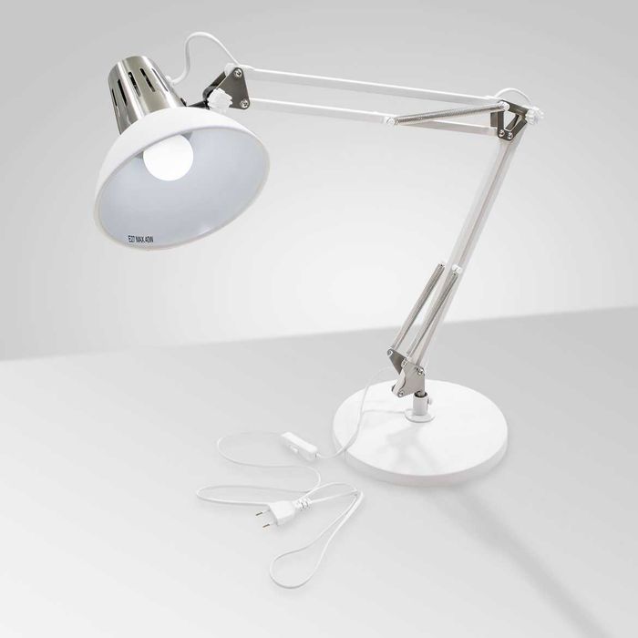 Luminária De Mesa Abajur Articulada 1 E-27 Branca LM860-BR St1204