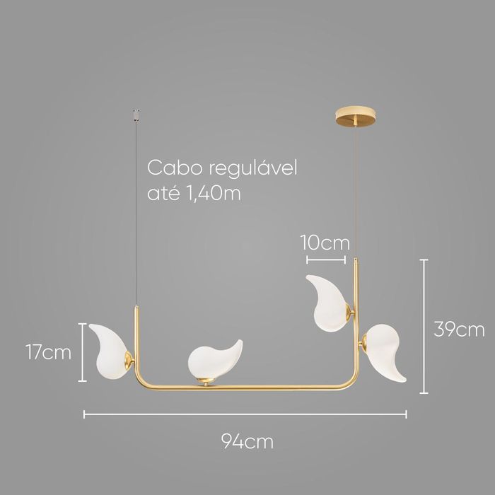 Pendente Angel Ouro Fosco e Branco LT009-WH Ouro Ambar para 4x G9 Starlux ST2611