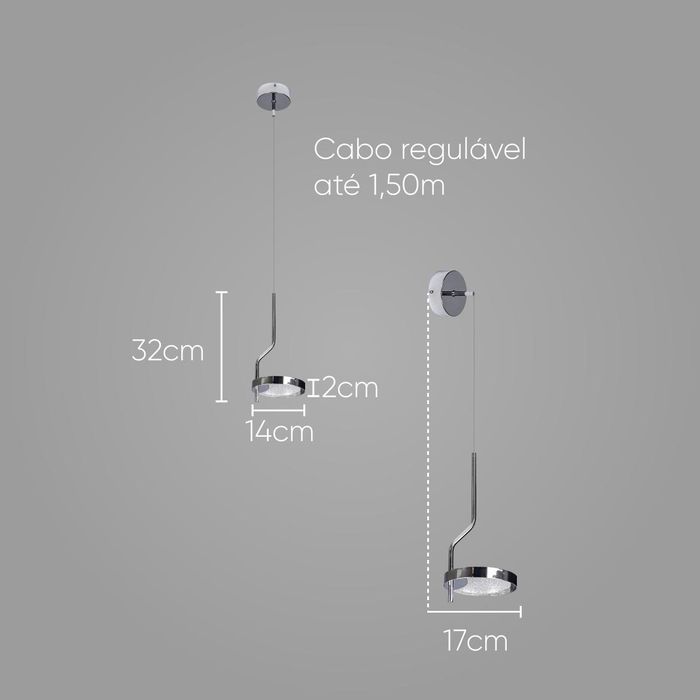 Pendente Arandela Emma LT012-Cromado Transparente LED 4w 2700k Starlux ST2573
