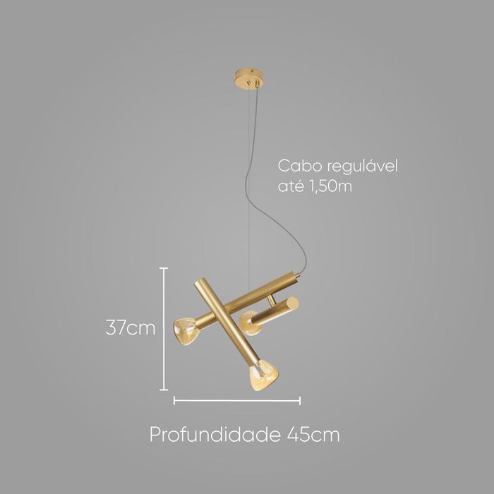 Pendente Aiko Ouro Fosco com Âmbar para 3x G9 LT014-AB Starlux ST2578