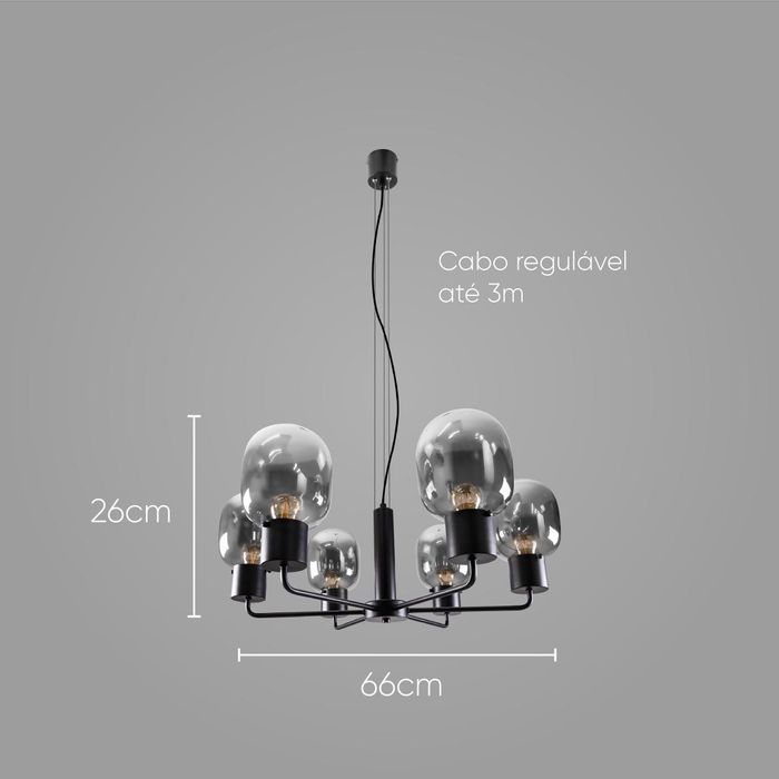 Pendente Zuriel Preto LT015-SKY para 6 E27 Starlux ST2560