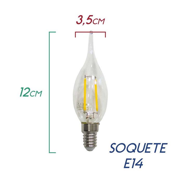 Lâmpada Filamento LED Vela Chama Transparente 2200k LP31859/LP31866 St528-Opus-Starlumen