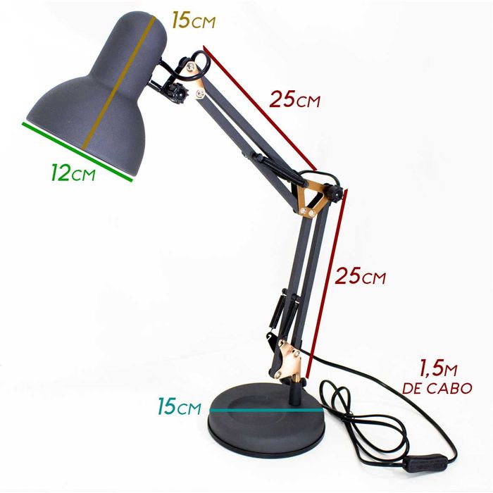 Luminária De Mesa Abajur Articulada 1 E-27 Preto/cobre QLM1160PT St378-Quality-Starlumen