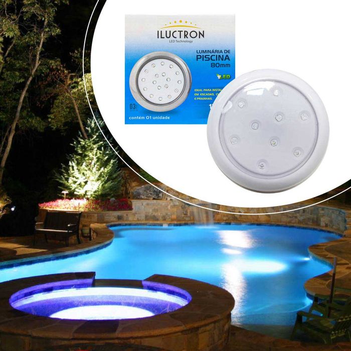 Luminária Piscina LED Azul 9W Ø80mm Branco 50014 St1847-Iluctron-Starlumen
