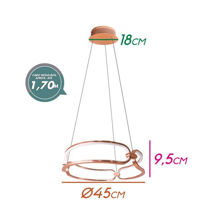 Lustre Pendente Lumina LED 37W Ø45cm BB006E Bella ST2237