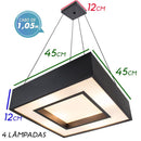 Lustre Pendente Quadrado 45x45cm para 4 lâmpadas E27 St4541/45-Preto-Starlumen-