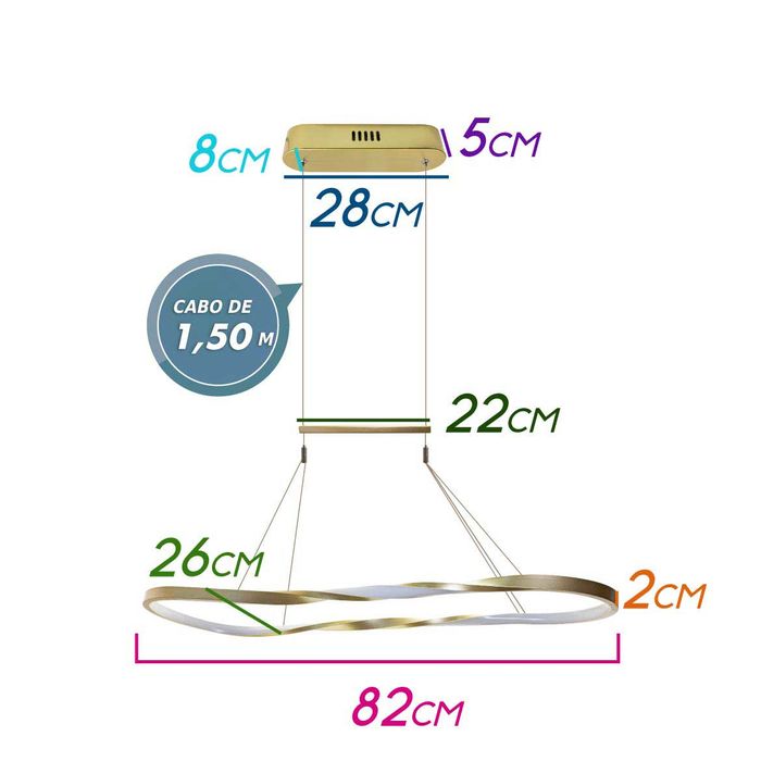 Pendente Anel Theo Ouro Cristal Led Integrado 45w MG5758-3A St1767