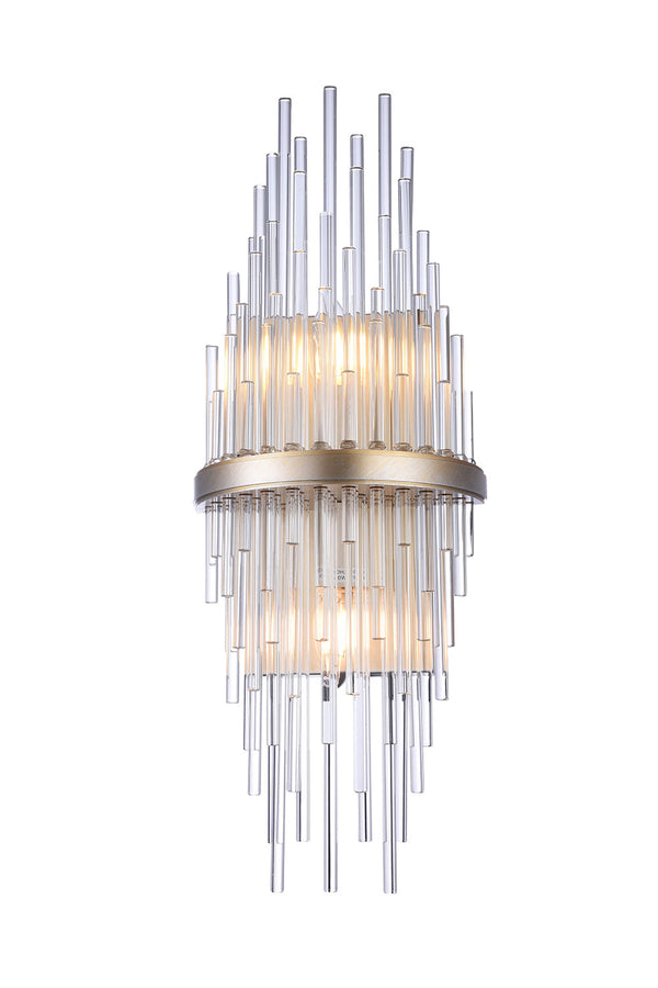 Arandela Sansa Dourado e Transparente (d)12cm (a)55cm  2xe14 80w - MR008 - Bella Iluminação