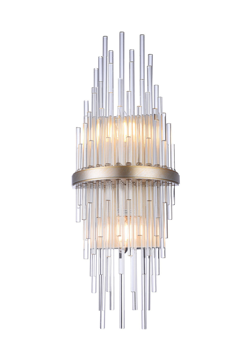 Arandela Sansa Dourado e Transparente (d)12cm (a)55cm  2xe14 80w - MR008 - Bella Iluminação