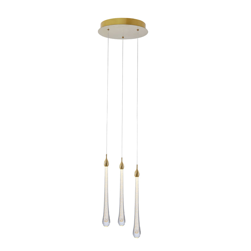 Pendente Goccia Dourado e Transparente (d)30cm (a)41cm  3x3w 3000k 480lm - OC002M - Bella Iluminação