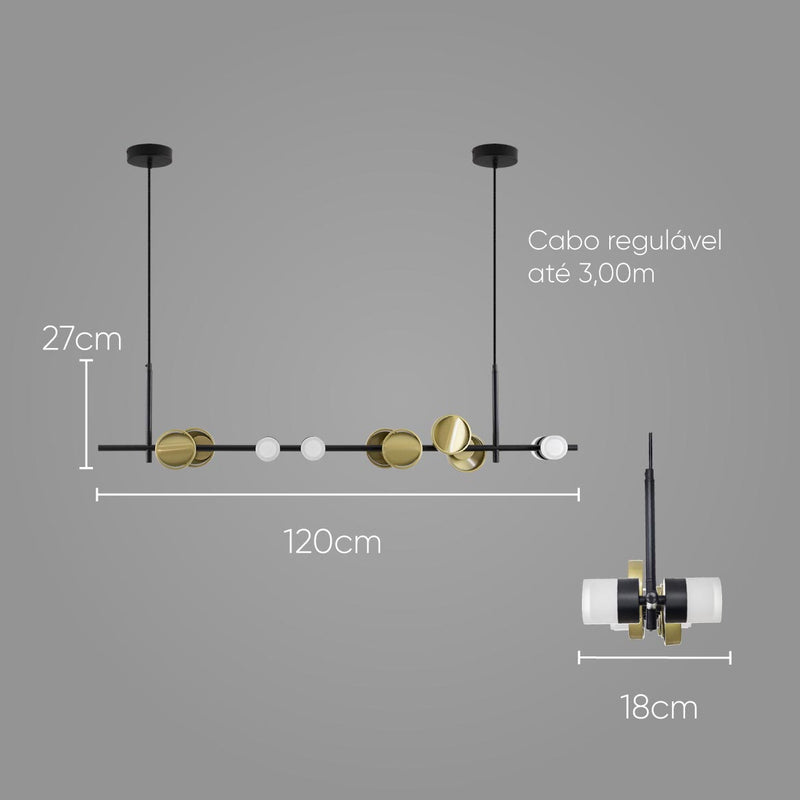 Pendente Estuzzi 55W Preto/ Dourado 3000k Orluce ST2736