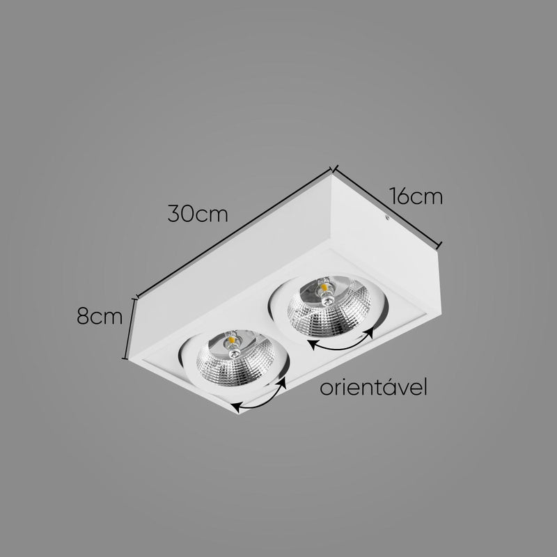 Plafon Spot Sobrepor Box p/ 2x AR111 pé direito duplo St2764 - Branco