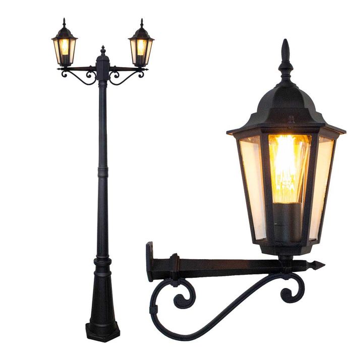 Poste Jardim Colonial 2 Cúpulas Alumínio Vidro P/ E27 PC204/2 St1473