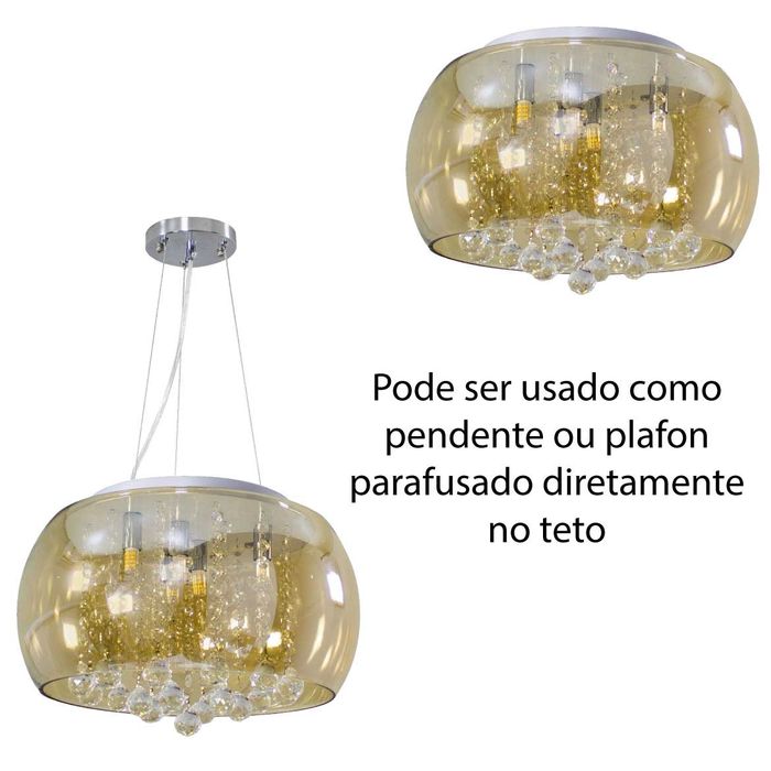 Pendente Cristal Bella Soho Ambar 40cm para 5 Lâmpadas G9 Pd002AM ST586