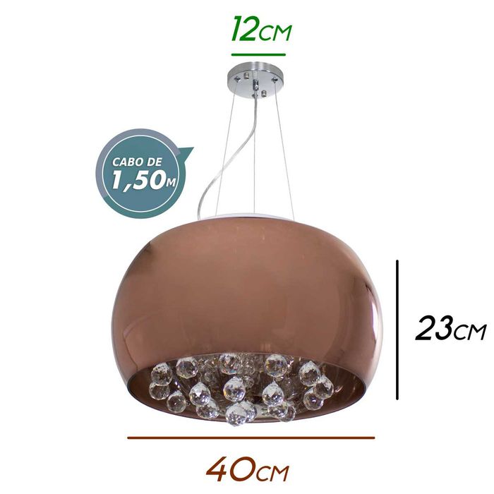 Pendente Cristal Bella Soho Cobre 40cm Pd002CO St586