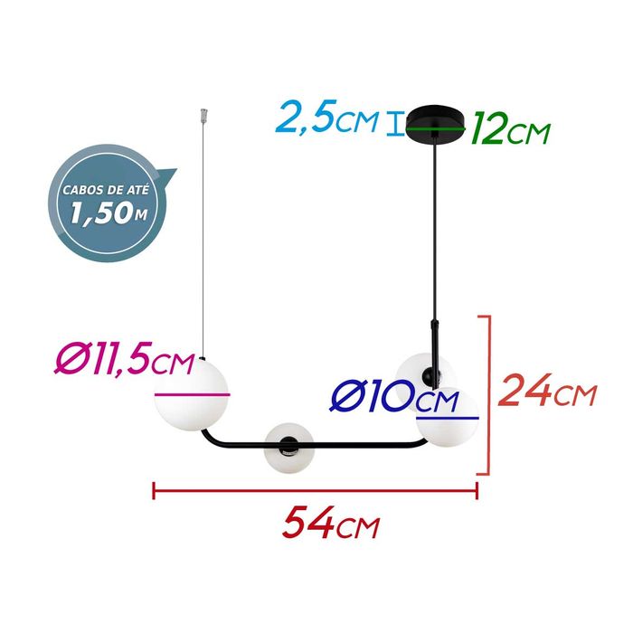 Pendente Stato 4 Globos de Vidro P/ Lâmpada G9 PD1326PT-BR St1934