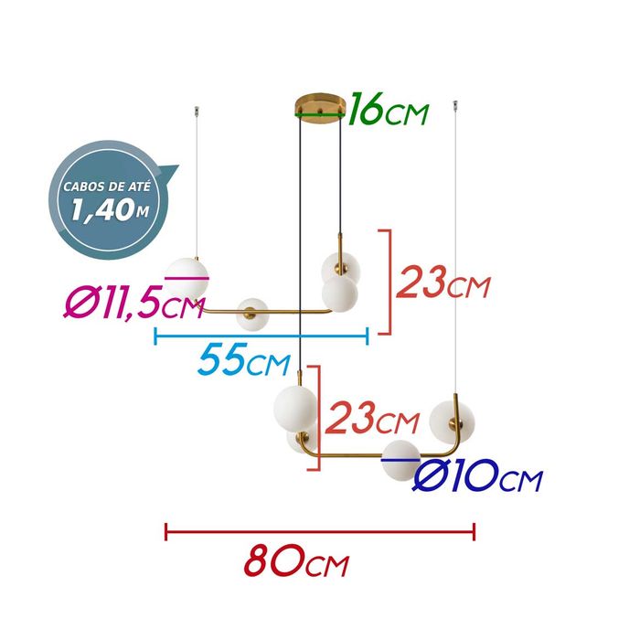 Pendente Stato em Metal e 8 globos de Vidro p/ G9 PD1327BZ-BR ST1898