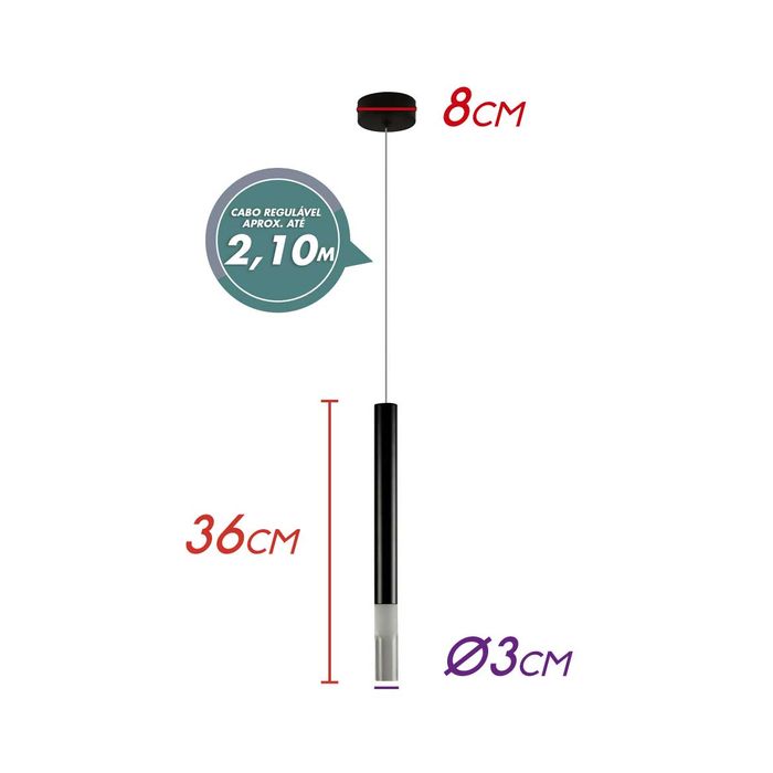 Pendente Cissy Led 3w 3000k Studioluce Preto Pd1508PT St2458