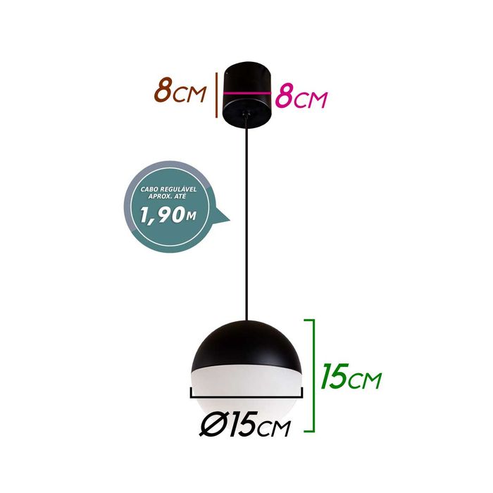 Pendente Moon Preto 7W 420lm PD1521 Studioluce Branco Quente ST2321