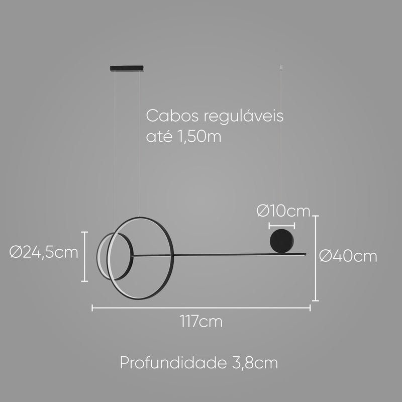 Luminária Pendente Mallen Preto LED 36W PD1627PT Studioluce ST2657