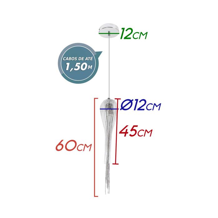 Pendente Clam Cromado em Vidro e Corrente Metálica para GU10 PD622 ST1906