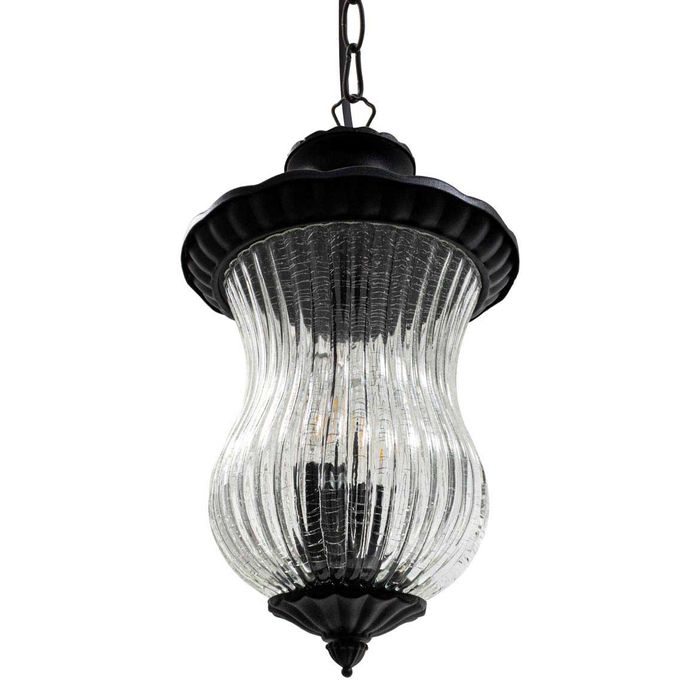 Pendente Colonial Preto Metal Vidro Canelado PD8173-2WL-BK St1754