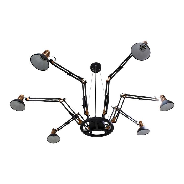 Lustre Pendente Industrial Spider Aranha 6 Braços Articulado Preto PD863-PT  St1222