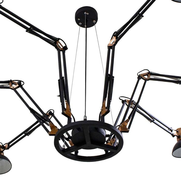 Lustre Pendente Industrial Spider Aranha 6 Braços Articulado Preto PD863-PT  St1222