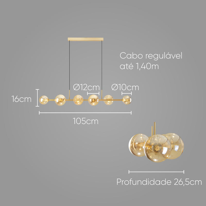 Pendente Orbit Dourado 6 Globos Esferas Champagne PDH1527CHDO Studioluce ST2081