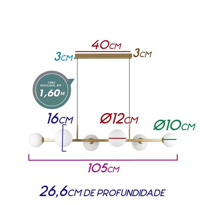 Pendente Orbit Dourado 6 Globos Esferas Quality PDH1527DO St2081