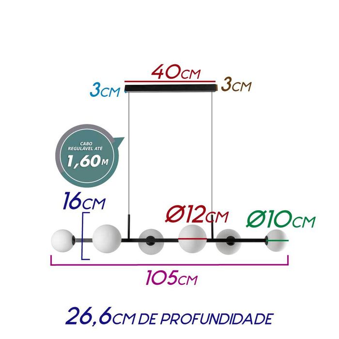 Pendente Orbit Preto 6 Globos Esferas Quality PDH1527PT St2081