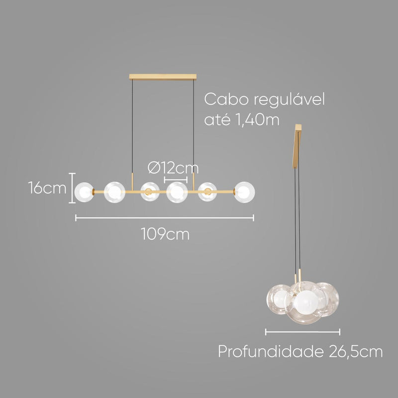 Pendente Orbit Dourado 6 Globos Esferas Transparente ST2081TRDO Studioluce ST2081