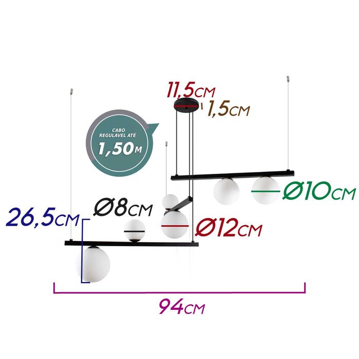 Pendente Orbit 6 Esferas Globos Quality PDH1529PT St2108