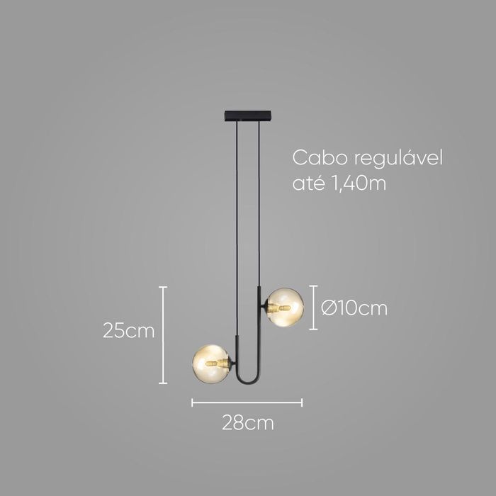 Pendente Orbit Preto e Champagne 2 Globos Bolas Vidro para G9 Studioluce ST2658