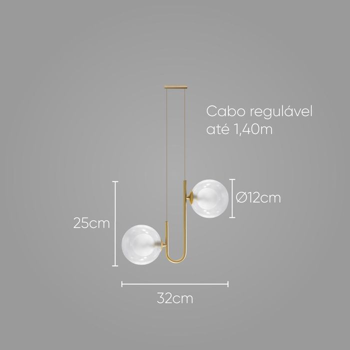 Pendente Orbit Dourado e Transparente 2 Globos Bolas Vidro para G9 Studioluce ST2658