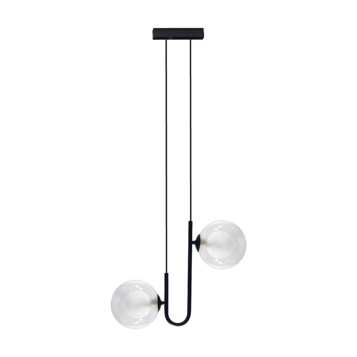 Pendente Orbit Preto e Transparente 2 Globos Bolas Vidro para G9 Studioluce ST2658