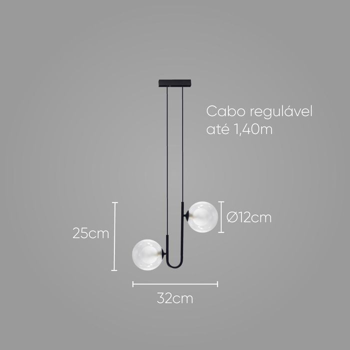 Pendente Orbit Preto e Transparente 2 Globos Bolas Vidro para G9 Studioluce ST2658